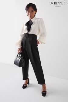 LK Bennett Black Petite Tabitha Belted Crepe Trousers (AT6035) | ₪ 1,001