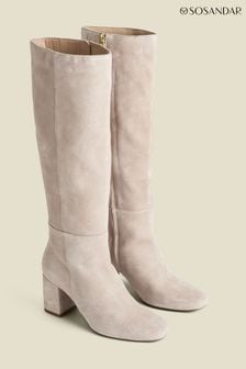 Sosandar Natural Suede Block Heel Knee High Boots (AT6512) | $283