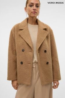 VERO MODA Brown Short Textured Boucle Tailored Coat (AT6613) | ₪ 327