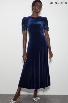 Monsoon Blue Belle Bow Sleeve Midi Dress (AT6955) | $200