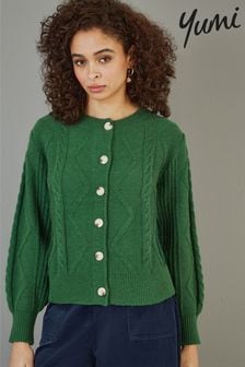 Yumi Green Chunky Cable Knit Cardigan (AT7586) | $103