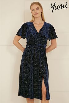 Yumi Blue Velvet Sparkle Wrap Midi Dress (AT7714) | €100