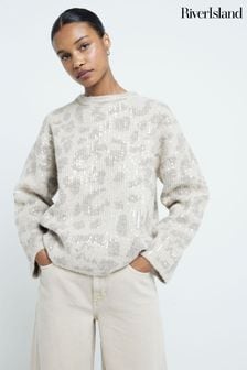 River Island Leopard Sequin Fluffy Jumper (AT8983) | €60