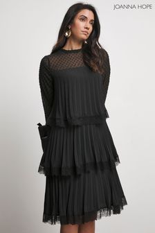 Joanna Hope Tiered Shift Black Dress With Lace Trim (AT9045) | $146