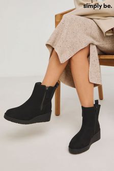 Simply Be Black Wide Fit Zip Detail Wedge Ankle Boots (AT9322) | $94