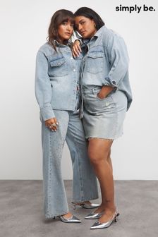 Simply Be Oversized Light Wash Embellished Denim Shirt (AT9344) | €58