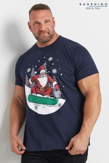 BadRhino Big & Tall Blue 100% Cotton Santa Snowboard Christmas T-Shirt (AT9661) | ₪96