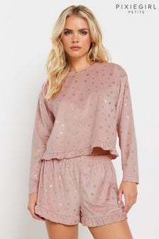 Rosa - Pixiegirl Petite Luxe Fleece Foil Star Pyjama Short Set (AT9877) | kr720