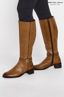 Long Tall Sally Brown Knee High Block Heel Leather Boots (AU0188) | €191