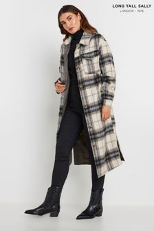 Long Tall Sally Blue Check Longline Shacket (AU0234) | $120