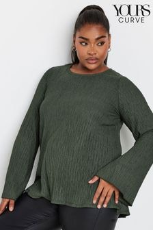 Yours Curve Green Plisse Flute Sleeve Co-Ord T-Shirt (AU0389) | $50