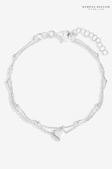 Simply Silver Silver Tone 925 Polished Double Row Station Heart Bracelet (AU0955) | €57