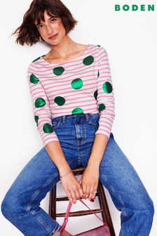 Boden Cream 100% Cotton Ella Long Sleeve Breton T-Shirt (AU1246) | $53