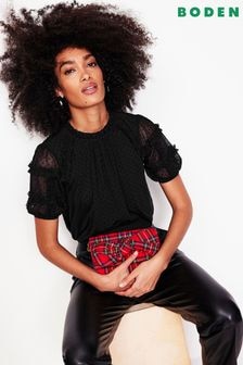 Boden Black Short Sleeve Tulle Top (AU1263) | $103