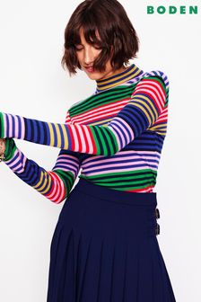 Boden Blue Anna 100% Cotton Rib Roll Neck Top (AU1287) | €64