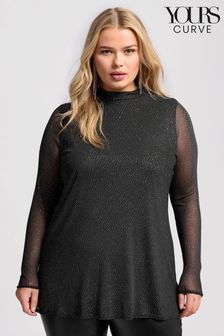 Yours Curve Black London Glitter Long Sleeve Mesh Top (AU1853) | €55