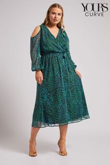 Yours Curve Green London Animal Print Cold Shoulder Dress (AU1888) | $101