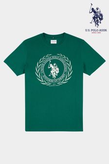 U.S. Polo Assn. Green Mens 100% Cotton Crest Graphic T-Shirt (AU1965) | ￥5,920