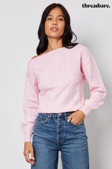 Threadbare Pink Slash Neck Cable Knit Jumper (AU2637) | $45