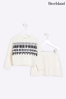 Crop top and skirt set river island sales