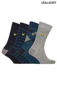 Lyle & Scott Blue Abraham Socks Gift Box 4 Pack (AU6076) | $34