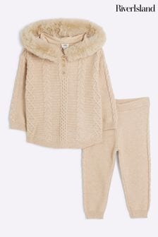 River Island Baby Girls Cream Knitted Hoodie & Joggers Set (AU6569) | 1 717 ₴