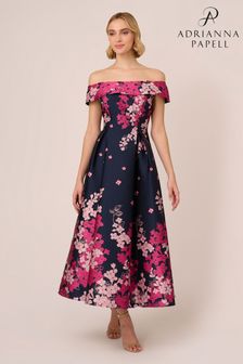 Blush pink embroidered bardot dip hem dress clearance