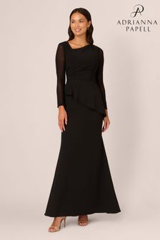 Adrianna Papell Knit Crepe Combo Mesh Black Gown (AU7300) | $341