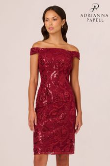 Adrianna Papell Studio Red Off Shoulder Sheath Dress (AU7302) | 950 SAR