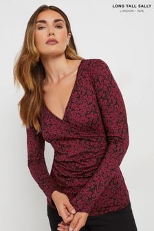 Women s Red Long Sleeve V Neck Casual Tops Next Luxembourg
