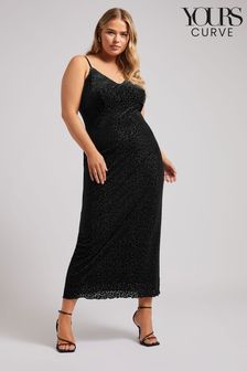 Yours Curve Black London Burn Out Velour Column Dress (AU9329) | $86