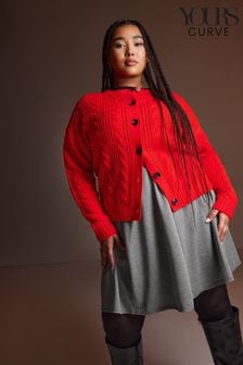 Yours Curve Red Cropped Cable Cardigan (AU9376) | 217 SAR