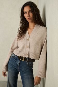 Reiss Oatmeal Rixy Wool-Cashmere Cropped Cardigan (AU9699) | $248