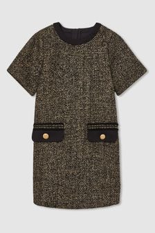 Reiss Gold Sasha Tweed Metallic-Thread Shift Dress (AV0143) | $133