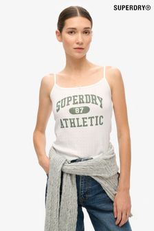 Superdry White Athletic Essentials Graphic Pointelle 100% Cotton Cami Top (AV0308) | 128 SAR