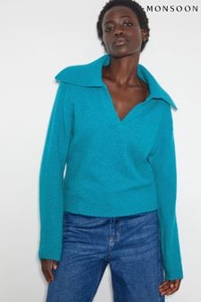 Monsoon Blue Clover V-Neck Collar Jumper (AV1042) | AED533