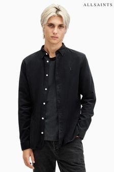 AllSaints Black Birchwood Long Sleeve 100% Cotton Shirt (AV1222) | $170