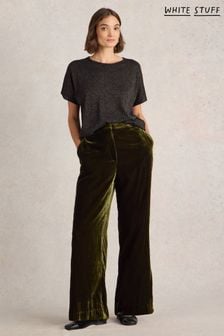 White Stuff Green Belle Wide Leg Velvet Trousers (AV1668) | $135