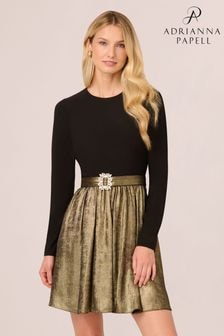 Adrianna by Adrianna Papell Black Jersey Metallic Short Dress (AV3090) | $255