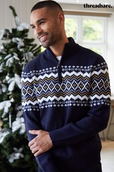 Jumpers Blue Fairisle Long Sleeve Zip Neck Knitwear Next Luxembourg