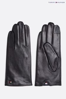 Tommy Hilfiger Black Essential Enamel Flag Leather Gloves (AV4855) | $129