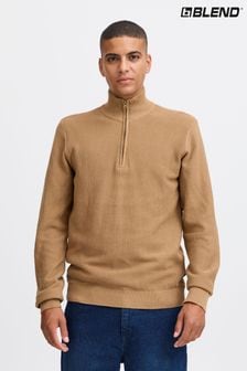 Orange - Blend 1/4 Zip Funnel Neck Knitted 100% Cotton Sweatshirt (AV5920) | € 42