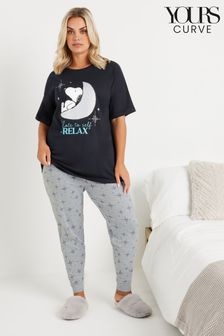 Yours Curve Navy Blue Snoopy Relax Cuffed Pyjamas Set (AV7019) | $62