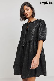 Simply Be Black Jersey Jaquard Tie Front Dress (AV7148) | $72