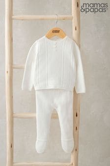 Mamas & Papas Cream Knitted Button Cardigan & Leggings 2 Piece Set (AV7927) | $62