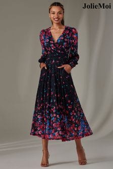 Jolie Moi Pink Dalia Symmetrical Print Lace Maxi Dress (AV8624) | $109