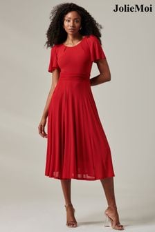 Jolie Moi Red Ayla Plain Mesh Maxi Dress (AV8784) | $135