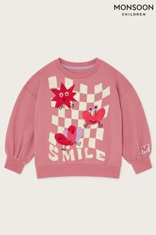 Monsoon Pink Glow In The Dark Smile Graphic 100% Cotton Sweatshirt (AV8935) | €46 - €52