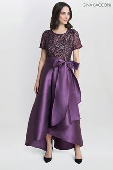 Gina Bacconi Purple Noemi Embroidered High Low Maxi Dress (AW0261) | €358