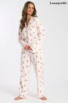 Loungeable Mistletoe Button Shirt And Long Pant Pyjamas Set (AW0422) | 191 LEI